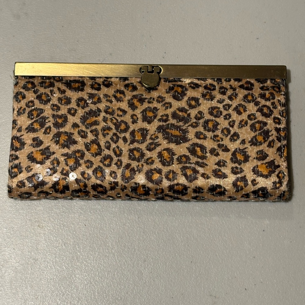Elleven K Leopard Print Wallet with Metallic Gold Trim and Sequins